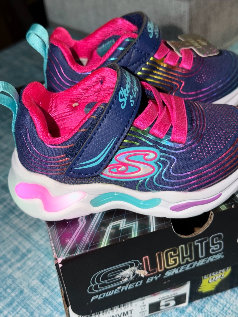 Skechers Girls' Navy & Pink Light-Up Athletic Shoes